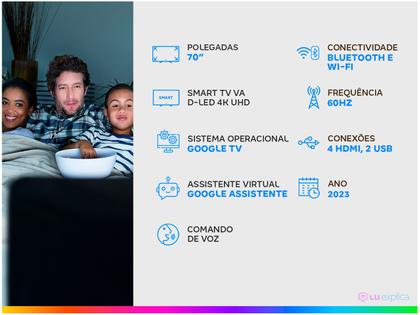 Smart TV 70” 4K UHD D-LED Philips Série 7408 VA - Wi-Fi Bluetooth Google Assistente 4 HDMI 2 USB Imagem de Smart TV 70” 4K UHD D-LED Philips Série 7408 VA