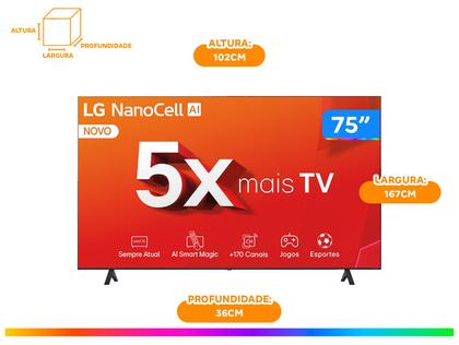 Imagem de Smart TV 75" 4K NanoCell LG 75NANO80TSA WebOS 24 Processador α5 Ger7 Wi-Fi Bluetooth com Alexa 3 HDMI 2 US