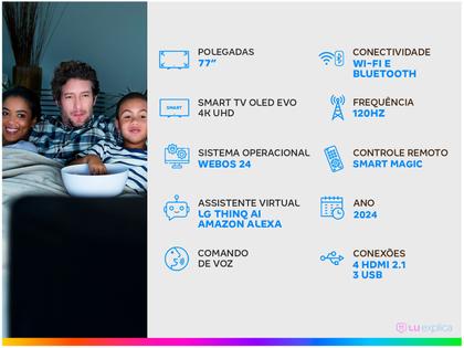 Smart TV 77" 4K LG OLED evo OLED77C4 120Hz Nativo Processador α9 Ger7 AI Wi-Fi e Bluetooth 4 HDMI 3 USB Imagem de Smart TV 77" 4K LG OLED evo OLED77C4 120Hz Nativo Processador α9 Ger7 AI Wi-Fi e Bluetooth 4 HDMI 3 USB