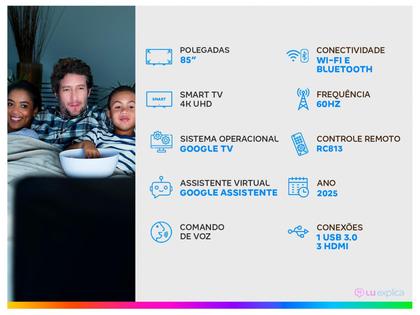 Imagem de Smart TV 85" TCL 4K UHD QLED 85P7K Google TV AiPQ Google Assistente 3 HDMI 1 USB
