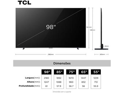 Imagem de Smart TV 98" TCL UHD 4K MINILED 98C6K 120Hz Google TV AiPQ Pro Google Assistente 4 HDMI 2 USB