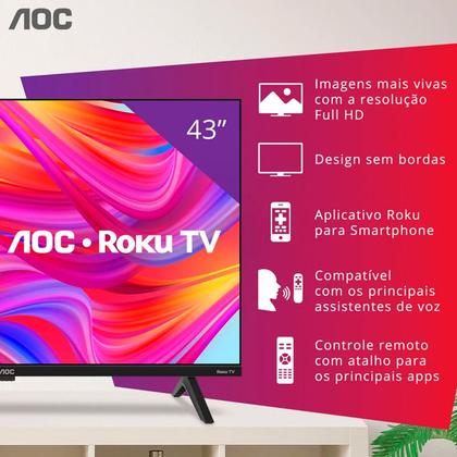 Imagem de Smart TV AOC 43" LED ROKU Full HD Wi-Fi 43S5045/78G Bivolt
