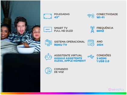 Smart TV AOC 43 polegadas Full HD Com Roku TV 43S5155/78G Bivolt Dolby Audio 60Hz