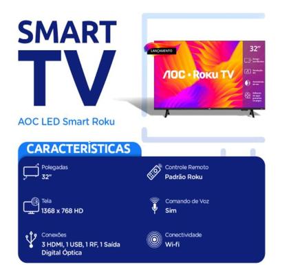 Imagem de Smart TV AOC DLED 32 C/Roku TV Quad Core Dolby Digital com NF e garantia