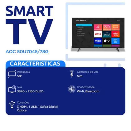 Imagem de Smart TV AOC DLED 50 Polegadas 4k WI-FI Roku TV 50U7045/78G
