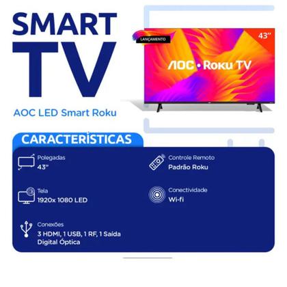 Imagem de Smart TV AOC LED 43 Full HD Wi-Fi Roku TV Sem bordas