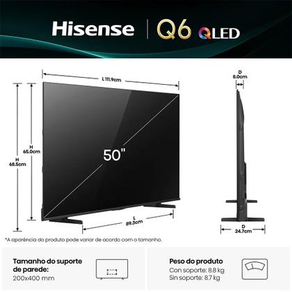 Imagem de Smart TV Hisense 50 polegadas QLED 4K 50Q6QV com Dolby Vision Dolby Atmos HDR10 WiFi