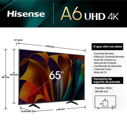 Imagem de Smart TV Hisense DLED 4K 65" Polegadas 65A51HUV com LED Sleep Timer, Entrada HDMI e Wi-fi