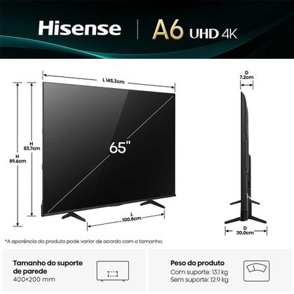 Imagem de Smart TV Hisense DLED 4K 65" Polegadas com Processador AI, Dolby Vision, Dolby Gaming e Wi-Fi - 65A6NV