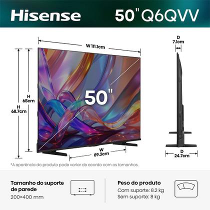 Imagem de Smart TV Hisense HI-QLED 4K 50" polegadas com Processador AI, Dolby Vision Atmos e Compatibilidade Alexa - 50Q6QVV