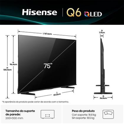 Imagem de Smart TV Hisense HI-QLED 4K 75" Polegadas com Dolby Vision, Dolby Gaming e Alexa - 75Q6QV