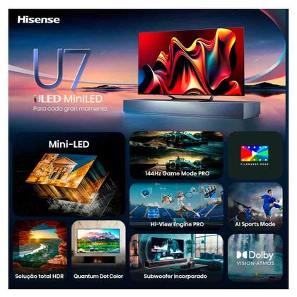 Imagem de Smart TV Hisense Mini LED UHD 4K 65" Polegadas Frequência 144 Hz e Wi-Fi - 65U75LUA