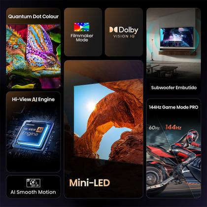 Imagem de Smart TV Hisense MiniLED 4K 55" Polegadas com Processador AI, Filmmaker Mode, Alexa e Wi-Fi - 55U7QG