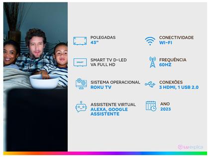 Imagem de Smart TV LED 43" AOC 43S5135/78G, Full HD com Wi-Fi, 1USB, 3 HDMI, Cont Remoto com Atalhos,Aplicativo Roku,Miracast,60Hz