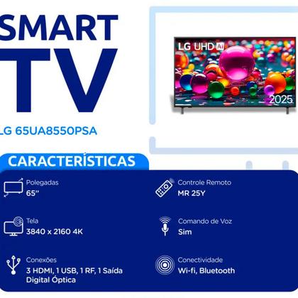 Imagem de Smart TV LG 65 4K Wi-Fi WebOS Filmmaker Mode 65UA8550PSA