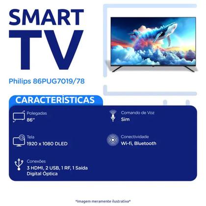Imagem de Smart Tv Philips DLED 86 Polegadas 4K Wi-Fi Google TV Bordas Ultrafinas 86PUG7019/78
