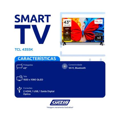 Imagem de Smart TV TCL 43" QLED FHD 43S5K Google TV com Wi-Fi Dual Band e Bluetooth Integrados Google Cast