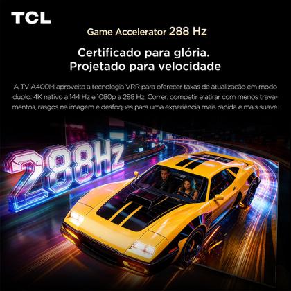 Imagem de Smart TV TCL 75 Polegadas QLED Mini LED 4K A400M WiFi Bluetooth Google TV HDR10+ 144 Hz VRR 75A400M
