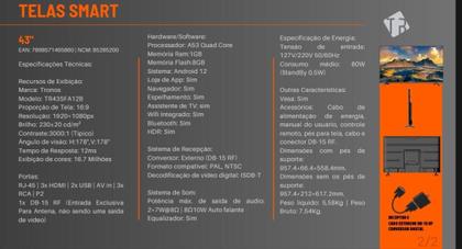 Imagem de Smart tv tela painel led 43 tronos