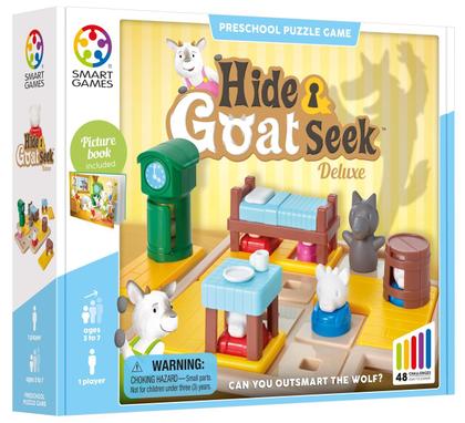 Imagem de SmartGames Hide and Goat Seek - um jogo de quebra-cabeça pré-escolar para crianças de 3 a 7 anos com 48 desafiadores e um livro ilustrado bônus