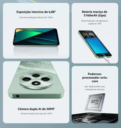 Imagem de Smartphone Celular Xiaomi POCO C75 NFC 120Hz 256GB 8GB câmera tripla 50MP 8MP tela 6.88 120Hz Aparelho Top 1 Custo benefício Garantia 12 Meses Oficial