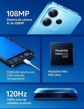 Imagem de Smartphone Celular Xiaomi Redmi Note 14 Lançamento 256GB 8GB Câmera 108MP 20MP Tela 6.67 AMOLED 120Hz FHD plus Design Premium Dual SIM Chip IP54 Dolby