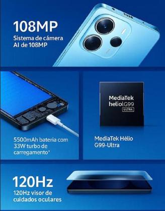 Imagem de Smartphone Celular Xiaomi Redmi Note 14 Lançamento 256GB 8GB Câmera 108MP 20MP Tela 6.67 AMOLED 120Hz FHD plus Design Premium Dual SIM Chip