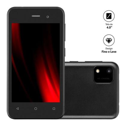 Imagem de Smartphone E Lite 2 Tela 4,0'' 32GB 3G Wifi Bluetooth Dual Chip Android 10 (Go Edition) Quad Core Preto Multilaser P9146