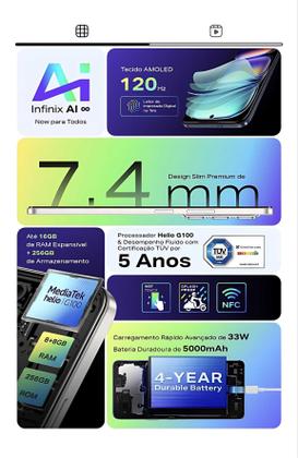 Imagem de Smartphone INFINIX Hot 50 PRO NFC / 256GB 16GB RAMBOOST / 50MP câmera tripla / tela Amoled 120Hz celular Gamer e Design Premium top 1º Custo benefício