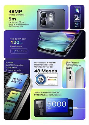 Imagem de Smartphone Infinix Hot 50i 8GB RAM 256GB câmera 48MP tela Amoled 120Hz celular Perfomance Gamer e Design Premium