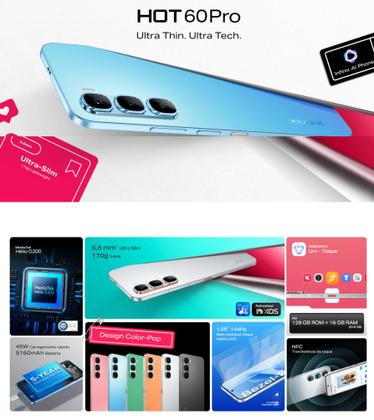 Imagem de Smartphone Infinix Hot 60 Pro NFC Lançamento 2026 108MP AI 16GB ramboost 256GB tela 6.7 120Hz Celular com Fluidez Premium Design