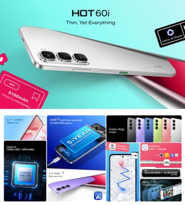 Imagem de Smartphone INFINIX Hot 60i NFC Lançamento 2025 50MP AI 16GB ramboost 128GB tela 6.7 120Hz Ultra Slim Original Garantia de 1 Ano Oficial