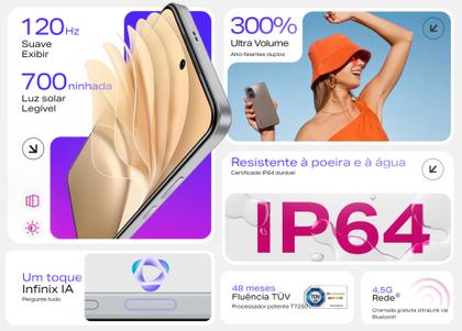 Imagem de Smartphone INFINIX Smart 10 120Hz Lançamento 2025 NFC 128GB 256GB 8GB Ramboost Câmera 2K 5000mAh resistência IP64