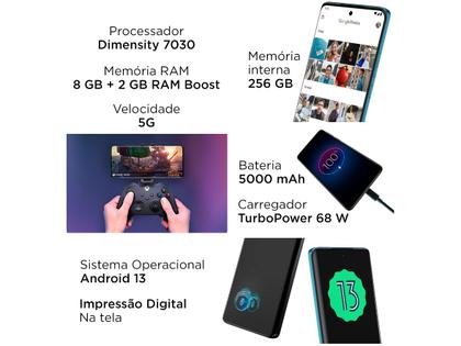 Imagem de Smartphone Motorola Edge 40 Neo 256GB Caneel Bay 5G 8GB RAM 6,55" Câm. Dupla + Selfie 32MP Dual Chip
