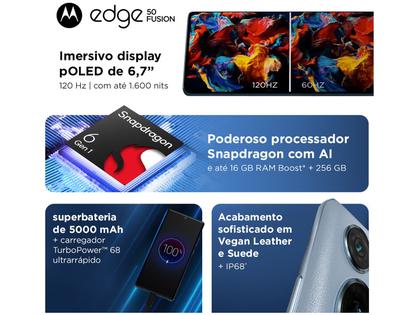 Imagem de Smartphone Motorola Edge 50 Fusion 256GB Blue Teal 5G 8GB RAM 6,7" Câmera Sony Dupla Selfie 32MP Dual Chip