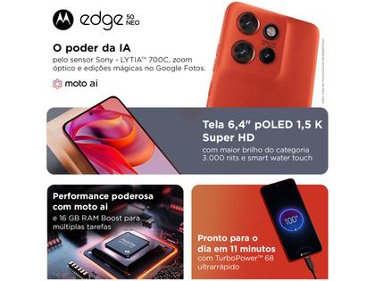 Imagem de Smartphone Motorola Edge 50 Neo 256GB Poinciana (Vermelho) 5G 8GB RAM 6,4" Câm. Tripla + Selfie 32MP