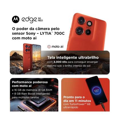 Imagem de Smartphone Motorola Edge 50 NEO 5G 256GB 8GB RAM 8GB RAM Boost Câmera Traseira 50MP 13MP 10MP Selfie 32MP 6.4 Mocha Mousse