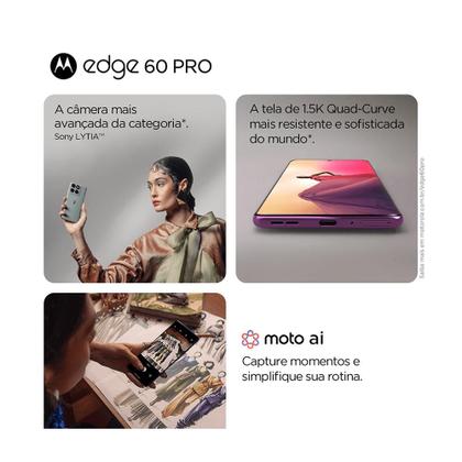 Imagem de Smartphone Motorola Edge 60 PRO 5G 512GB 24GB 12GB RAM12GB Ram Boost Tela QuadCurve moto AI 50MP Sony Camera ultrarresistencia militar IP68 IP69