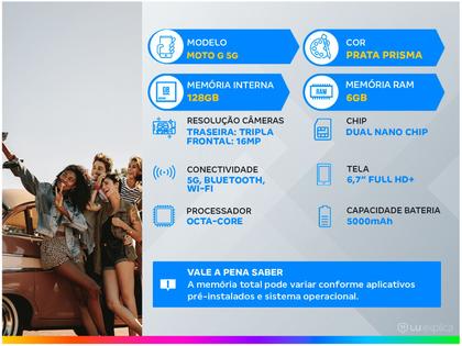 Imagem de Smartphone Motorola Moto G 5G 128GB Prata Prisma Octa-Core 6GB RAM 6,7” Câm. Tripla + Selfie 16MP