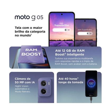 Imagem de Smartphone Motorola Moto g05 128GB, 4GB RAM, 8GB Ram Boost e Camera 50MP com AI, Bateria de 5200 mAh, Tela 6.7 com Superbrilho