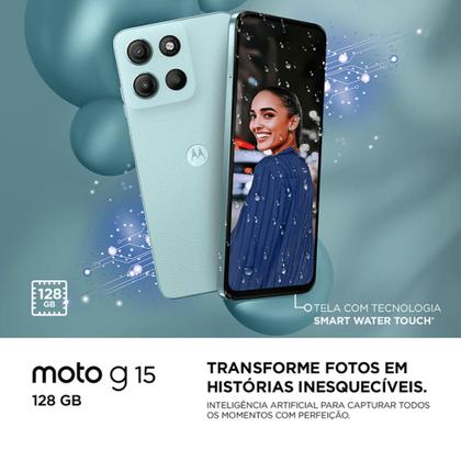 Imagem de Smartphone Motorola Moto g15 128GB 12GB RAM (4GB + 8GB Boost) Camera 50MP com AI Tela FHD+ 6.7" - Azul Claro