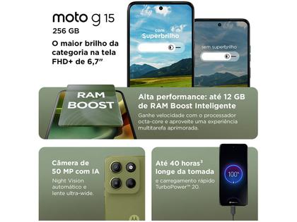 Smartphone Motorola Moto G15 256GB Verde 4G 4GB RAM 6,7" Câm. Dupla Selfie 8MP Imagem de Smartphone Motorola Moto G15 256GB Verde 4G 4GB RAM 6,7" Câm. Dupla Selfie 8MP
