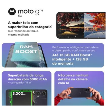 Imagem de Smartphone Motorola Moto G35 5G 128GB Tela 6.7 1.000 NITS 8GB RAMBOOST Câmera 50MP Selfie 16MP