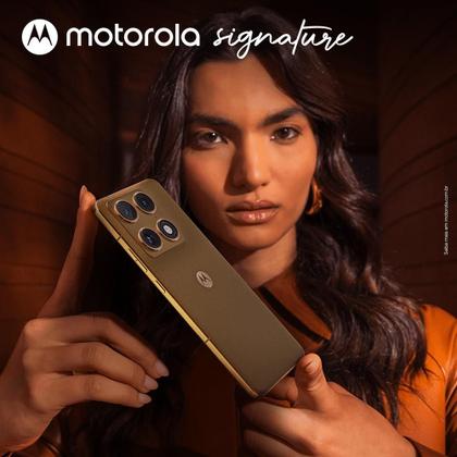 Imagem de Smartphone Motorola Signature 5G Verde Oliva, 512GB, 12GB RAM, 3 Câmeras 50MP Sony Lytia e Zoom 100