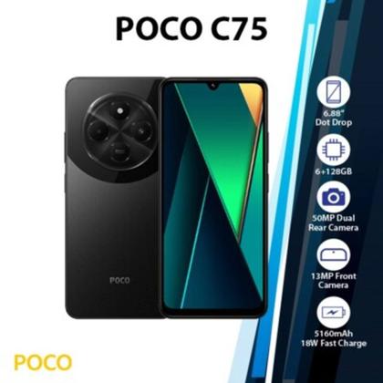 Imagem de Smartphone Poco C75 Xiaomi 256GB 8GB RAM Preto Android 14 Câmera 108MP HyperOS