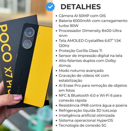 Imagem de Smartphone POCO X7 PRO 5G 512GB  256GB Lançamento 2025 NFC tela Amoled 120 Hz Câmera tripla 4K 50MP OIS Design Premium Top de linha proteção IP68