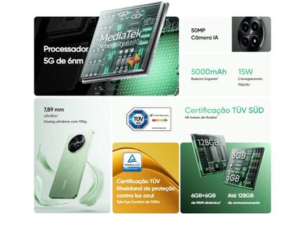 Smartphone Realme 12x 5G 128/256GB 6/8GB RAM Tela 6.5