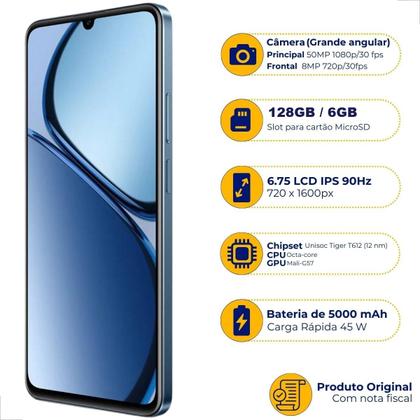 Imagem de Smartphone realme c63 rmx3939 nfc dual sim de 256gb 8gb ram de 6.74 50mp / 8mp leather blue