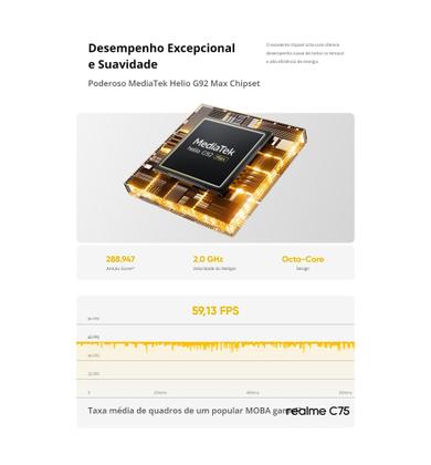 Imagem de Smartphone Realme C75 256GB 16GB RAM BOOST NFC IP69 Prova dágua 6000mAh Câmera dupla 50MP Celular Resistente e Poderoso com Design Premium