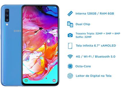 Smartphone Samsung Galaxy A70 128GB Azul 6GB RAM - 6,7 - Samsung